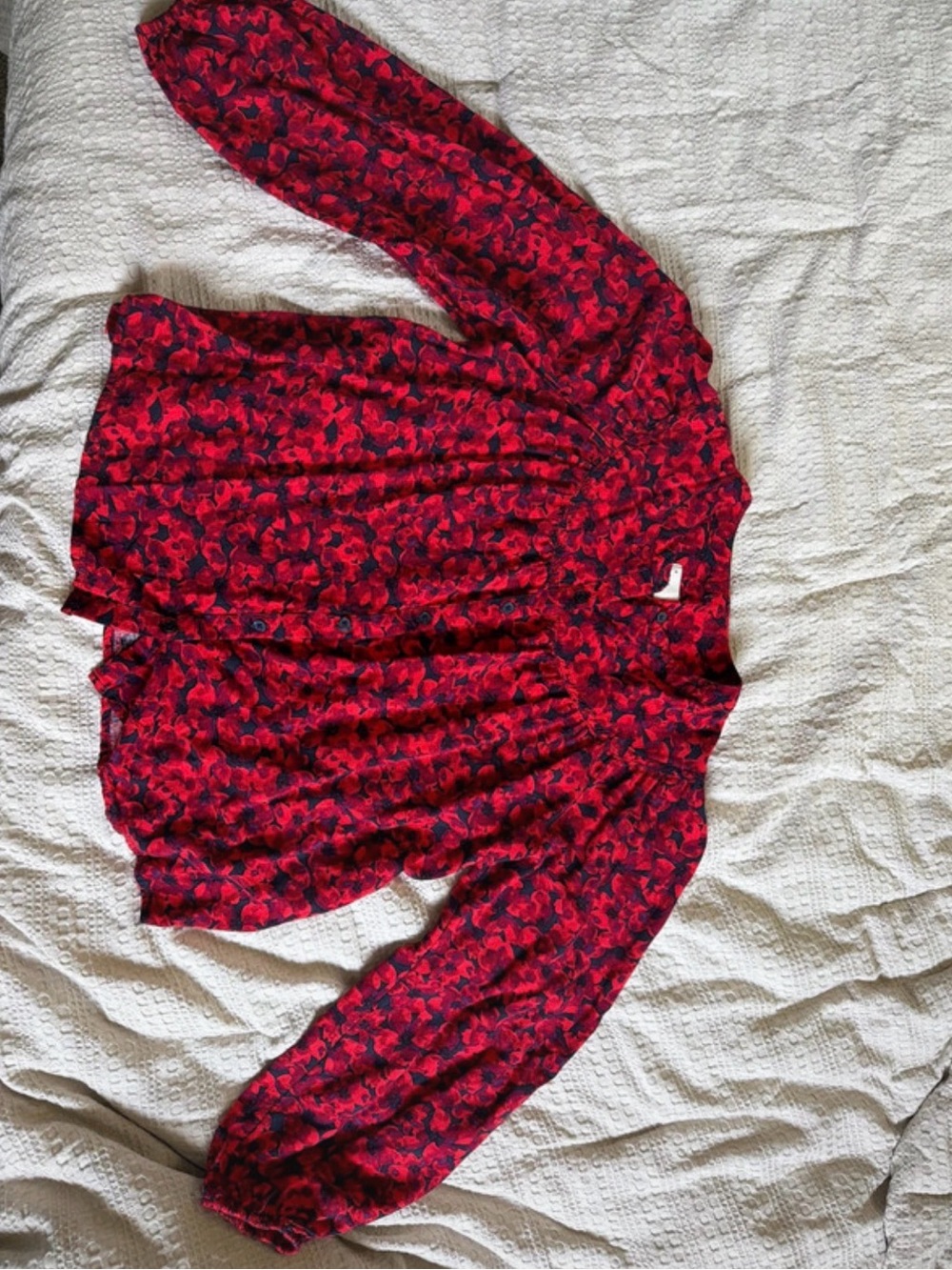 a new day Red and Black Floral Long-Sleeve Blouse